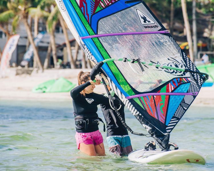 Windsurfing lessons during the Yoga Camp at Funboard Center Boracay on Bulabog Beach