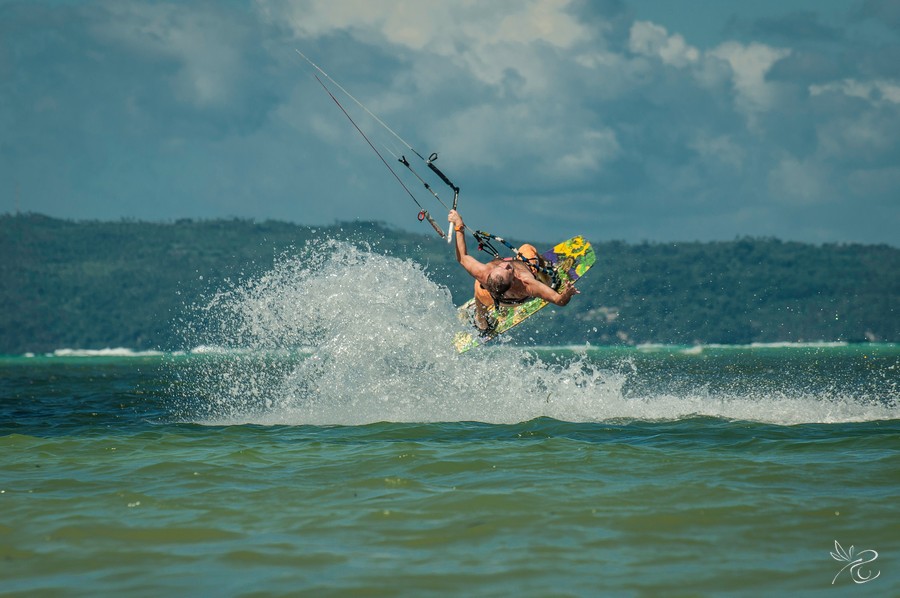 Kitesurfing on Boracay Island at Bulabog Beach.