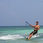 Kitesurfers enjoy the flat water on Seco-Island.